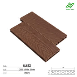 Sàn Gỗ Nhựa Ngoài Trời 6 Lỗ Tròn Glotex GL633 Brown